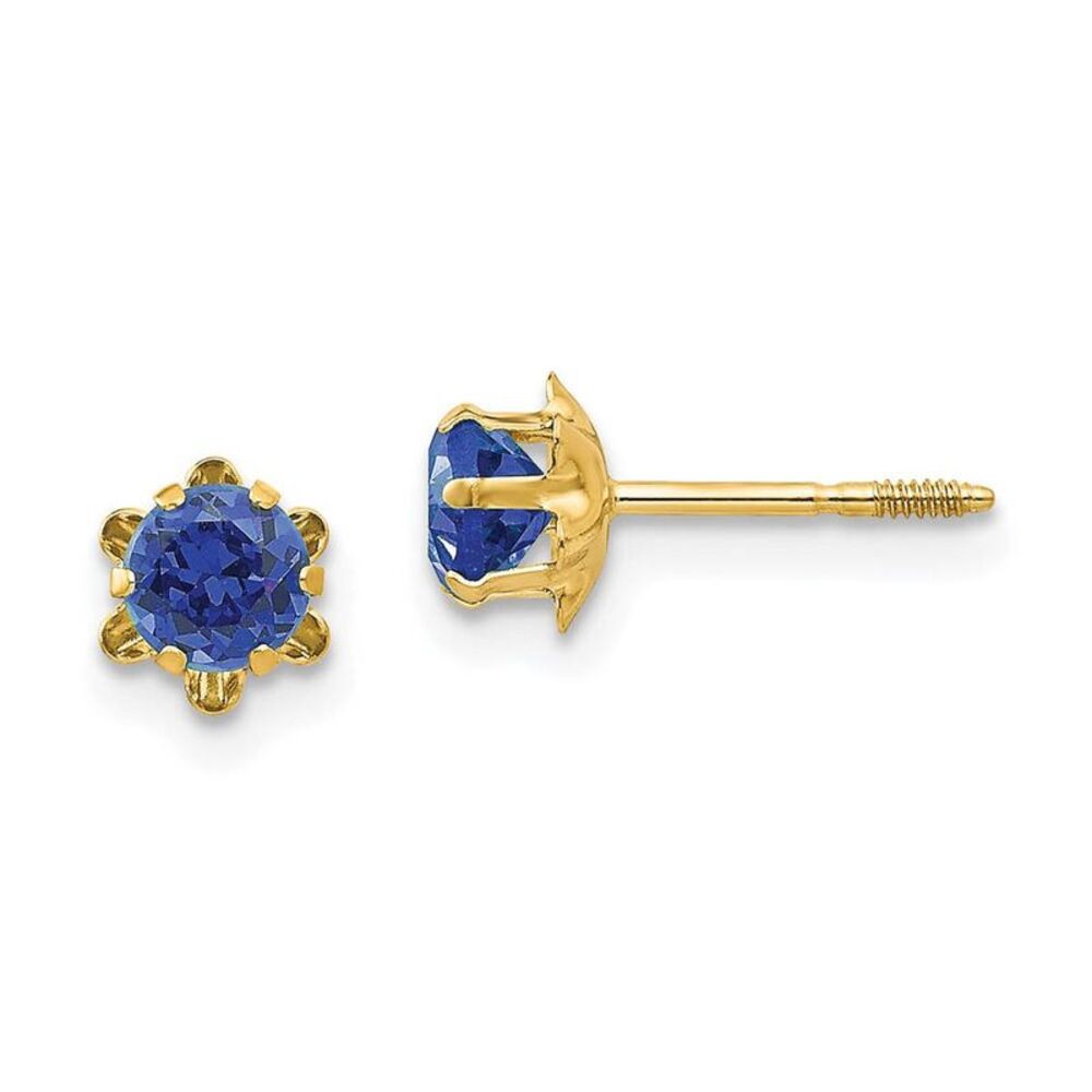 Kids 4mm Synthetic Sapphire Screw Back Stud Earrings 14k Yellow Gold